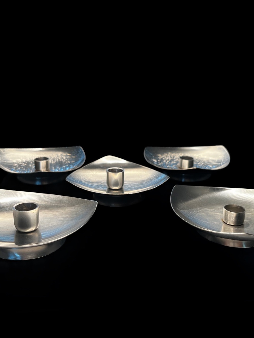 Vtg 60’s Stelton Stainless Steel Teardrop Base Danish Candleholders Set of 5